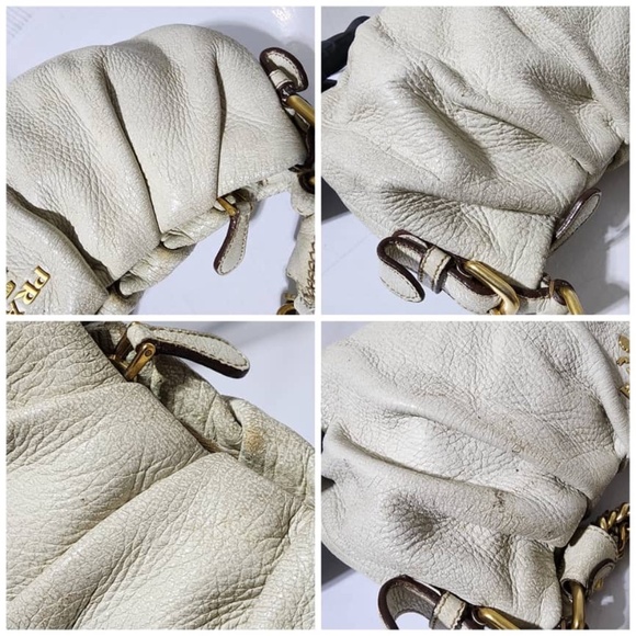 Authentic Prada Cervo Lux Shimmer Hobo Bag Off-White - Picture 12 of 16